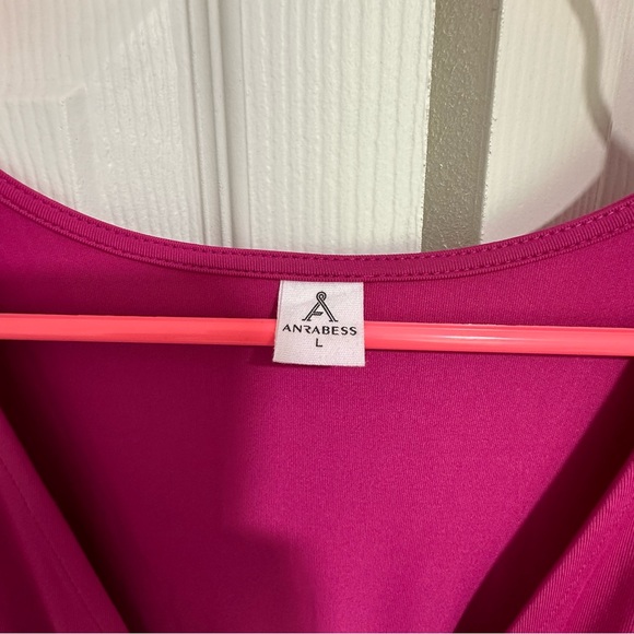 ANRABESS Women Deep V Neck Long Sleeve Slit Elegant Maxi Long Dress - Fuschia - Picture 6 of 6